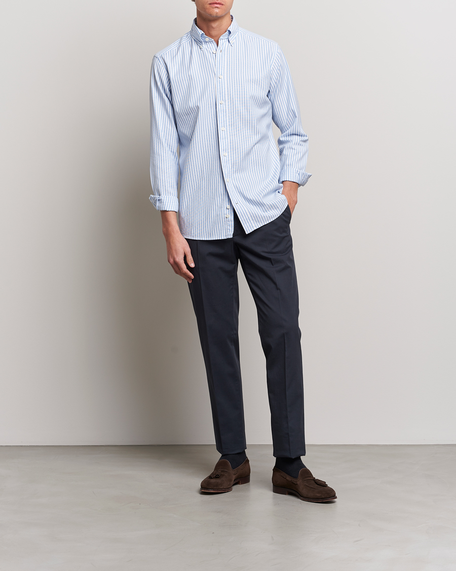 Hombres | Camisas | Eton | Slim Fit Royal Oxford Stripe Button Down Light Blue