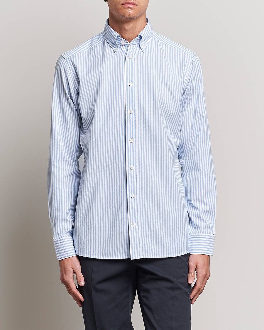 Hombres | Camisas | Eton | Slim Fit Royal Oxford Stripe Button Down Light Blue