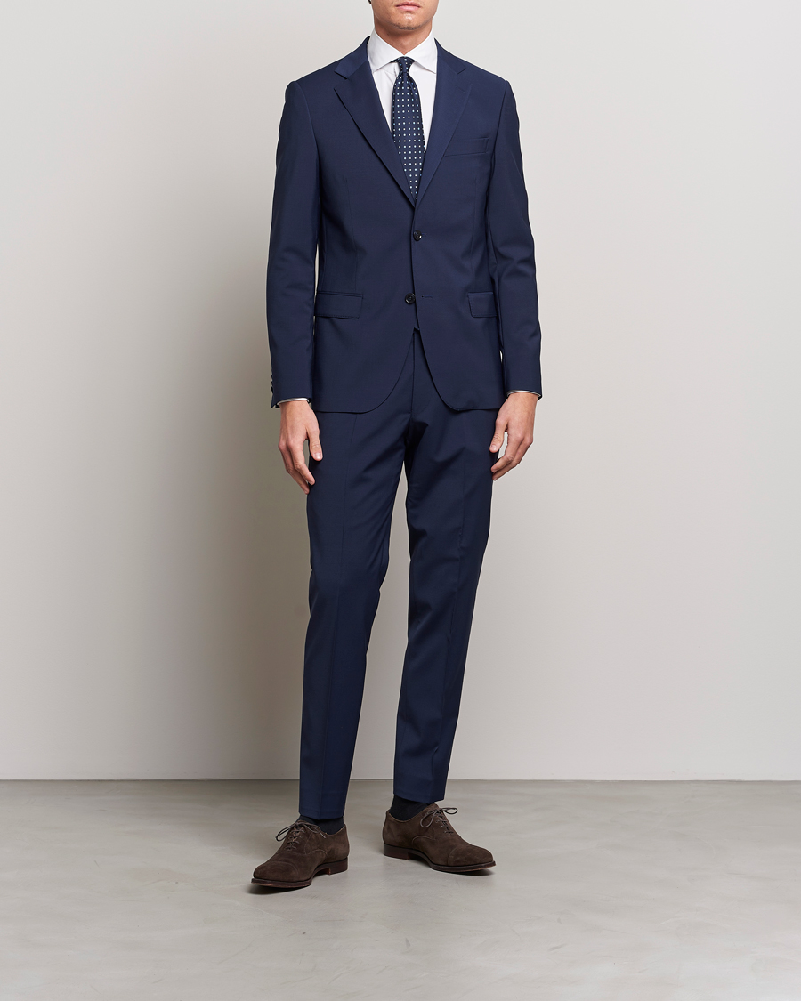 Hombres | Blazers | Oscar Jacobson | Edmund Wool Stretch Blazer Blue