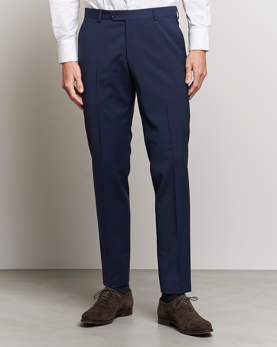 Hombres | Business & Beyond | Oscar Jacobson | Denz Wool Stretch Trousers Blue
