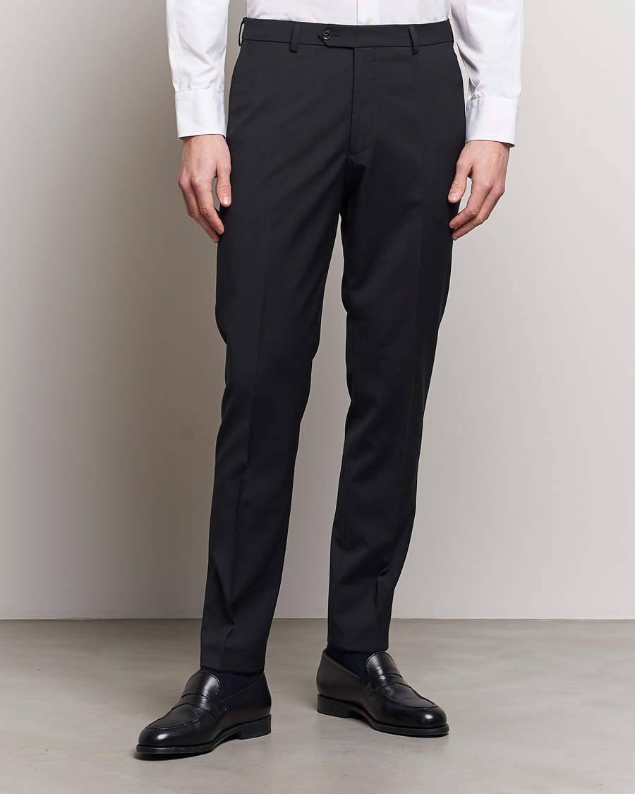 Hombres | Pantalones de traje | Oscar Jacobson | Denz Wool Stretch Trousers Black