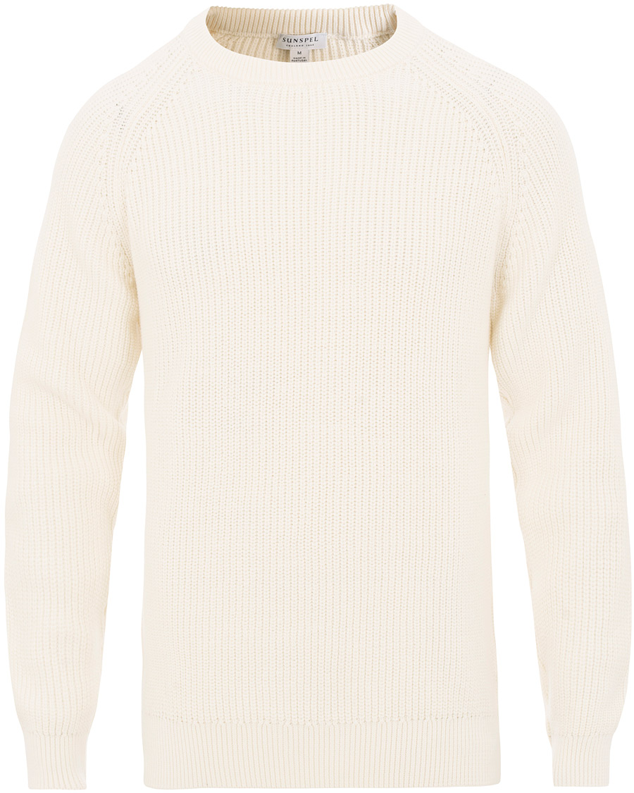Hombres | Jerséis y prendas de punto | Sunspel | Long Sleeve Rib Crew Neck Sweater Off White