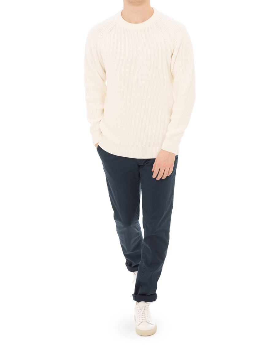 Hombres | Jerséis y prendas de punto | Sunspel | Long Sleeve Rib Crew Neck Sweater Off White