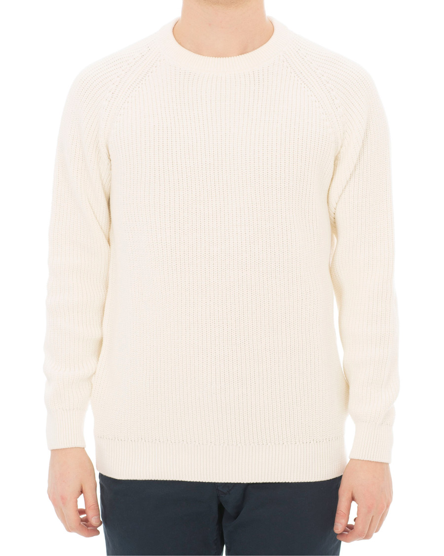 Hombres | Jerséis y prendas de punto | Sunspel | Long Sleeve Rib Crew Neck Sweater Off White