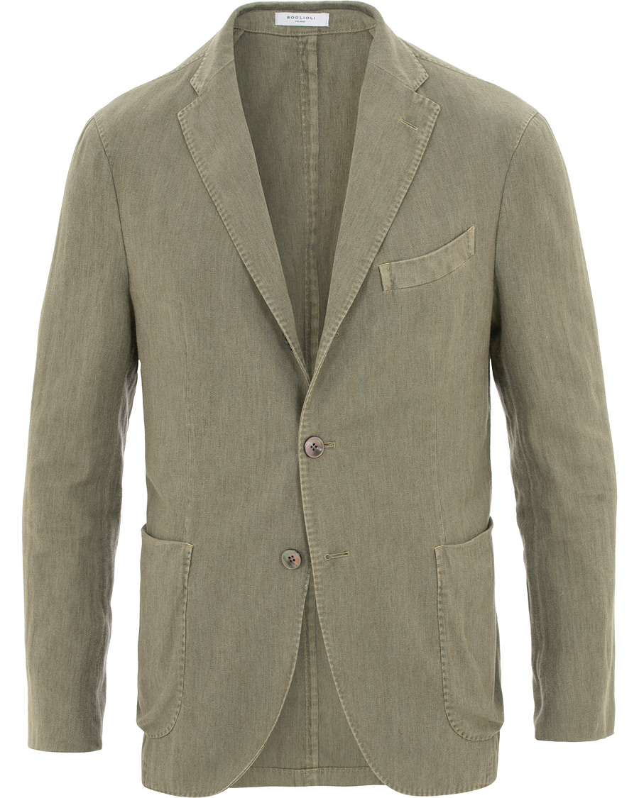 Hombres | Blazers | Boglioli | K Jacket Cotton/Linen Herringbone Blazer Green