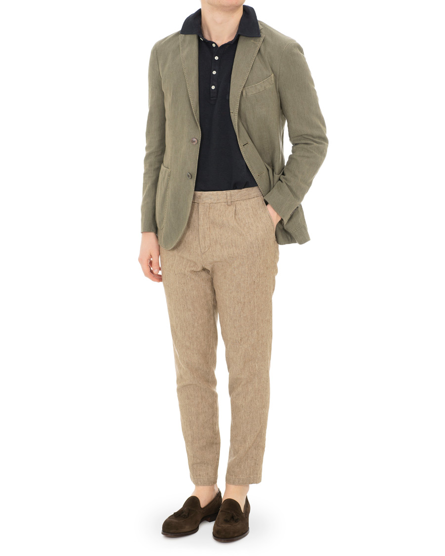 Hombres | Blazers | Boglioli | K Jacket Cotton/Linen Herringbone Blazer Green