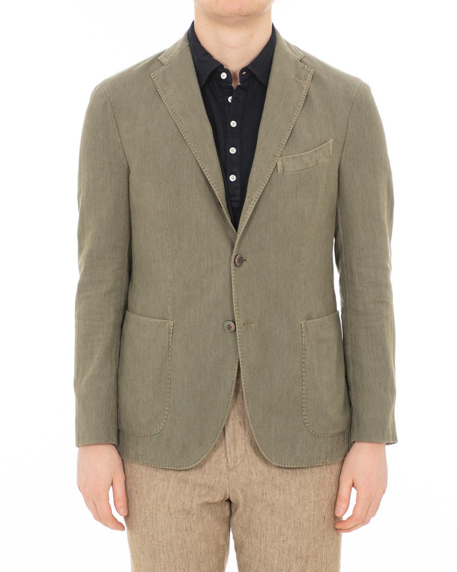Hombres | Blazers | Boglioli | K Jacket Cotton/Linen Herringbone Blazer Green