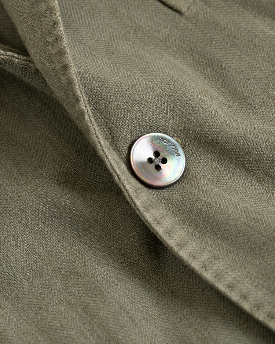 Hombres | Blazers | Boglioli | K Jacket Cotton/Linen Herringbone Blazer Green