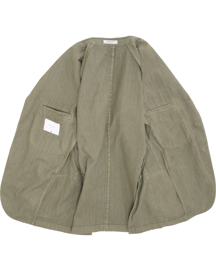 Hombres | Blazers | Boglioli | K Jacket Cotton/Linen Herringbone Blazer Green