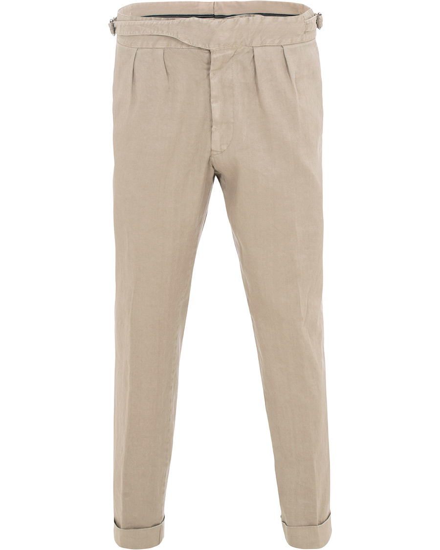 Hombres | Pantalones | Lardini | Double Pleated Linen Cotton Trousers Beige