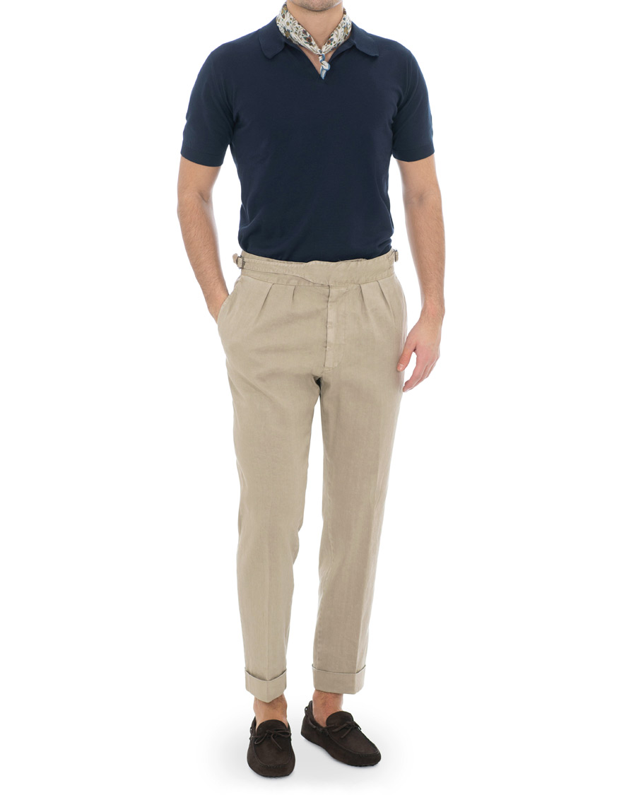 Hombres | Pantalones | Lardini | Double Pleated Linen Cotton Trousers Beige