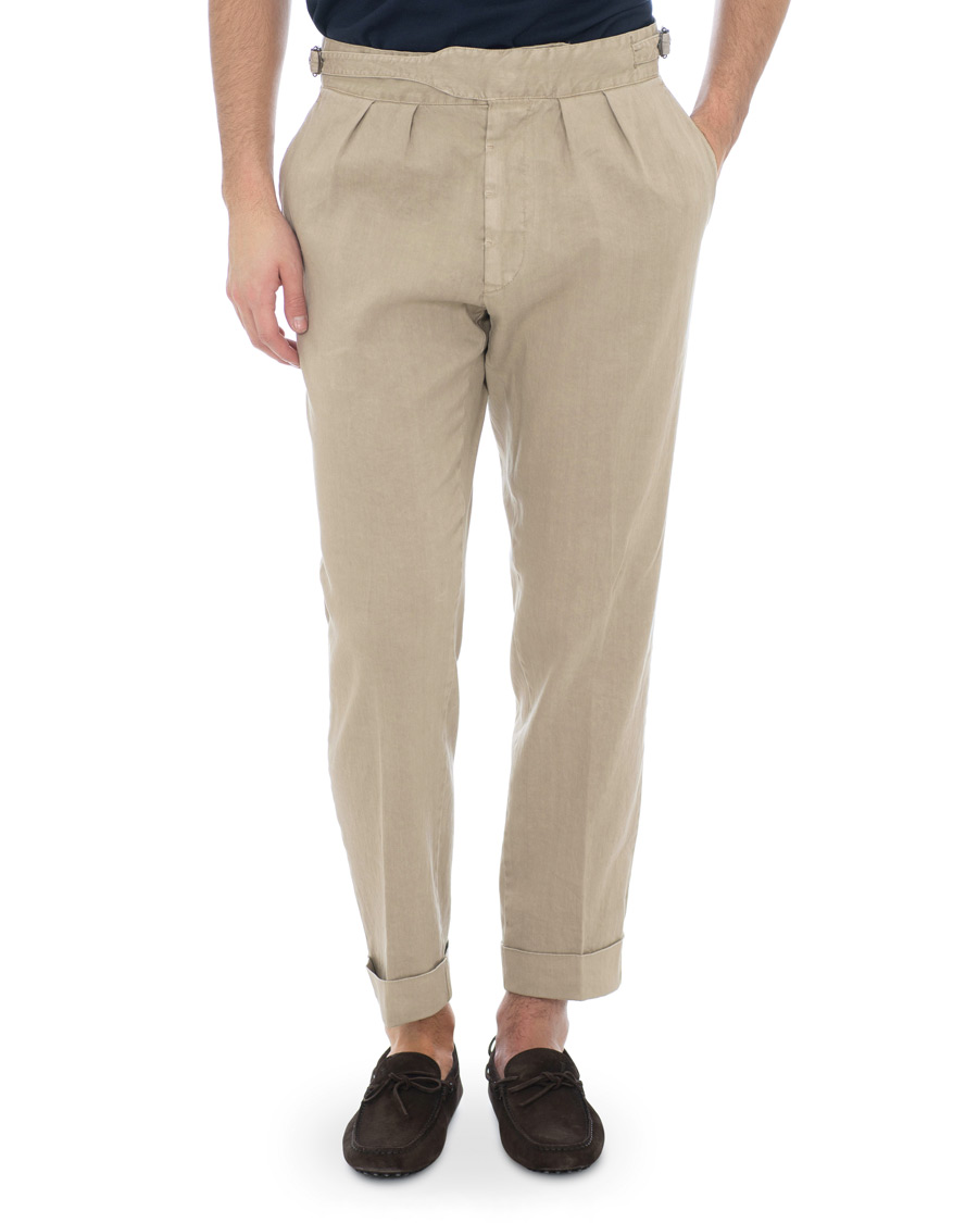 Hombres | Pantalones | Lardini | Double Pleated Linen Cotton Trousers Beige