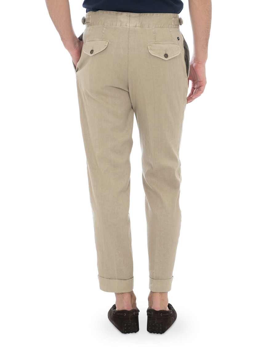 Hombres | Pantalones | Lardini | Double Pleated Linen Cotton Trousers Beige