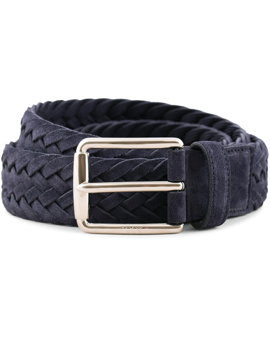 Hombres | Tod's Intreccio Woven Belt Midnight Blue Suede | Tod's | Intreccio Woven Belt Midnight Blue Suede