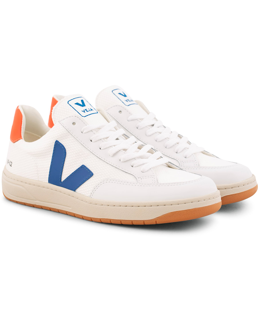 Hombres | Veja V-12 Mesh Sneaker White/Indigo/Orange/Flou | Veja | V-12 Mesh Sneaker White/Indigo/Orange/Flou