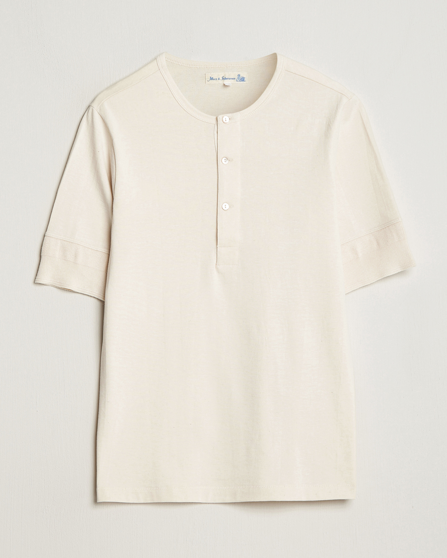 Hombres | Jerséis y prendas de punto | Merz b. Schwanen | Short Sleeve Organic Cotton Henley Nature
