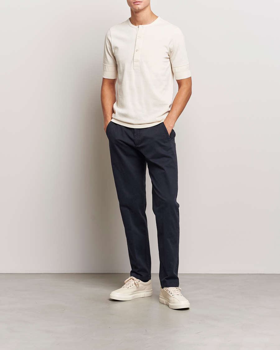 Hombres | Jerséis y prendas de punto | Merz b. Schwanen | Short Sleeve Organic Cotton Henley Nature