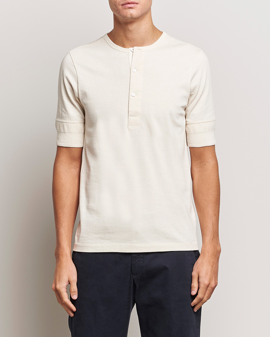 Hombres | Jerséis y prendas de punto | Merz b. Schwanen | Short Sleeve Organic Cotton Henley Nature