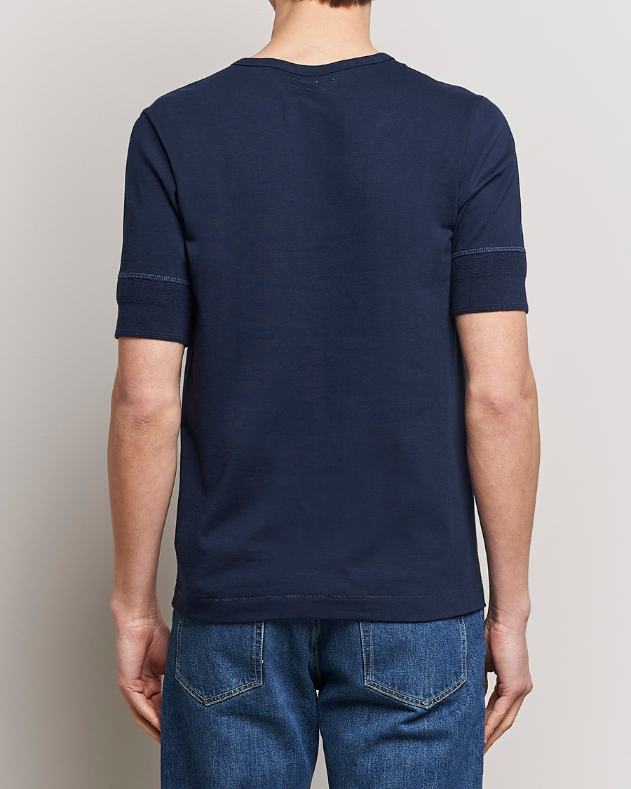 Hombres | Jerséis y prendas de punto | Merz b. Schwanen | Short Sleeve Organic Cotton Henley Ink Blue