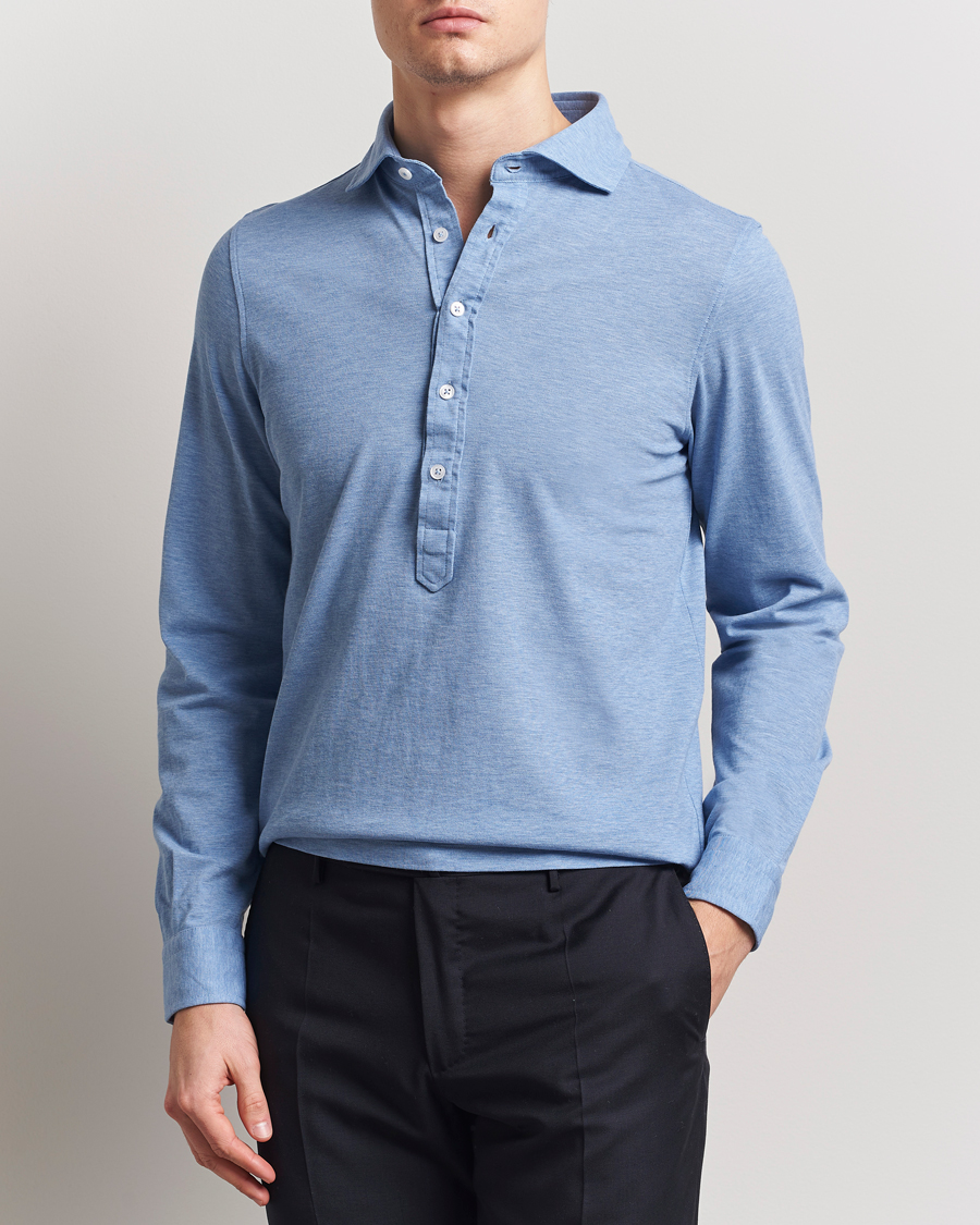 Hombres | Camisas | Gran Sasso | Popover Shirt Light Blue