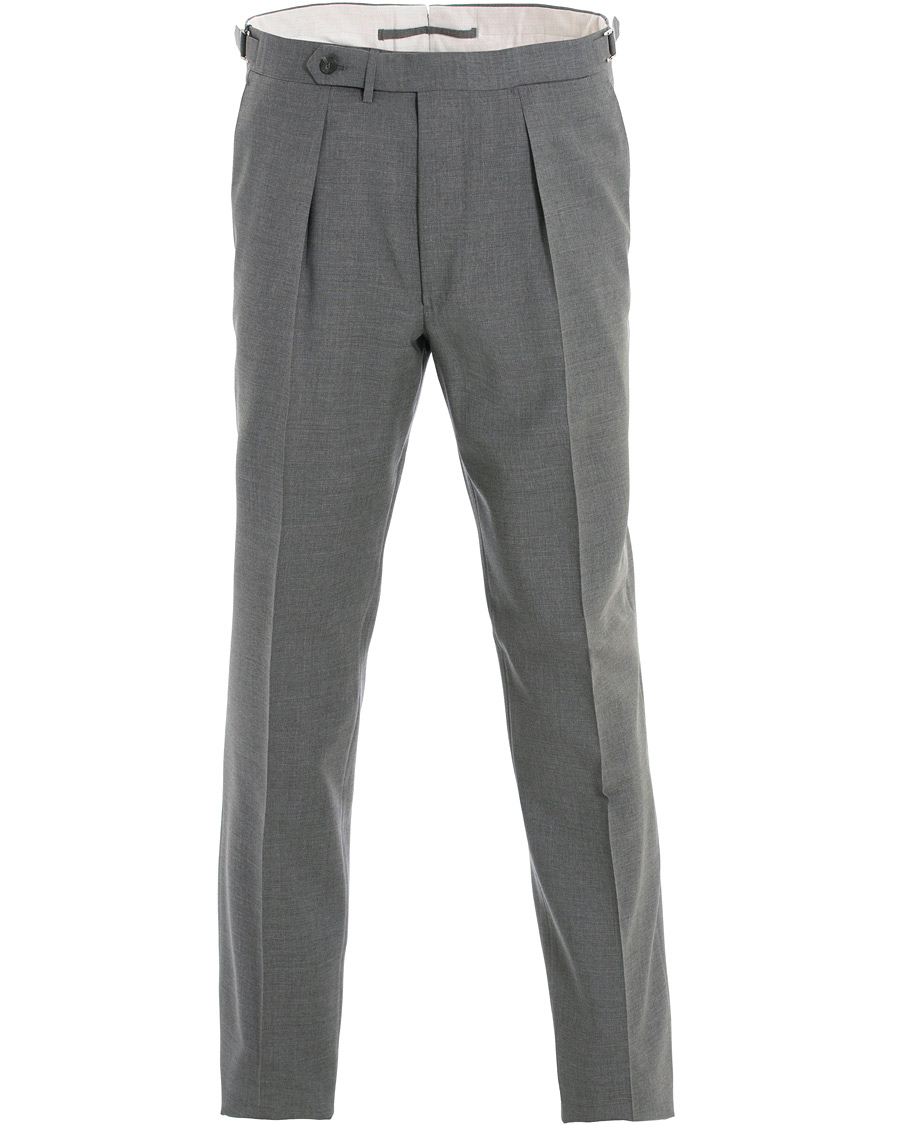 Hombres | Pantalones | Berg&Berg | Arnold Pleated Side Adjuster Wool Trousers Grey