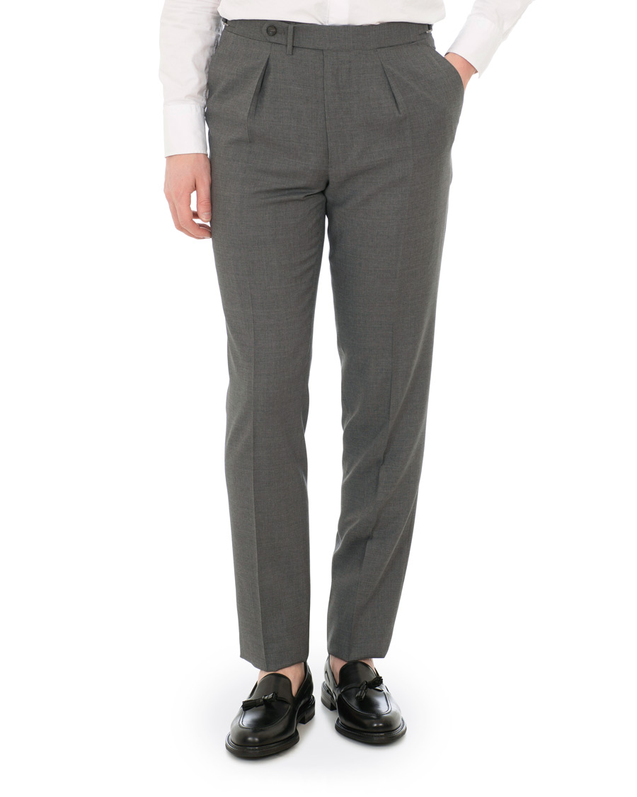 Hombres | Pantalones | Berg&Berg | Arnold Pleated Side Adjuster Wool Trousers Grey