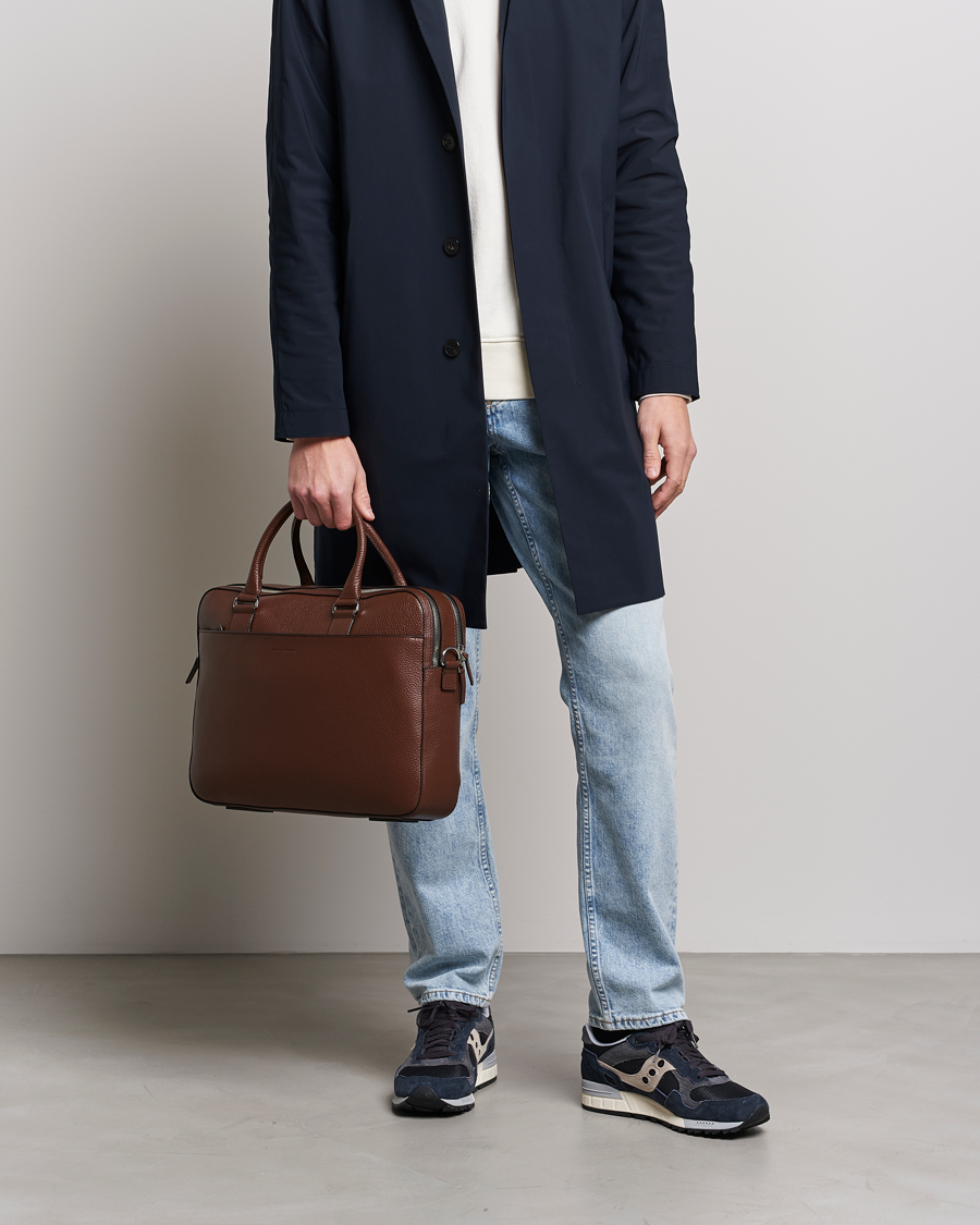 Hombres | Bolsos | Tiger of Sweden | Burin Grained Leather Briefcase Brown