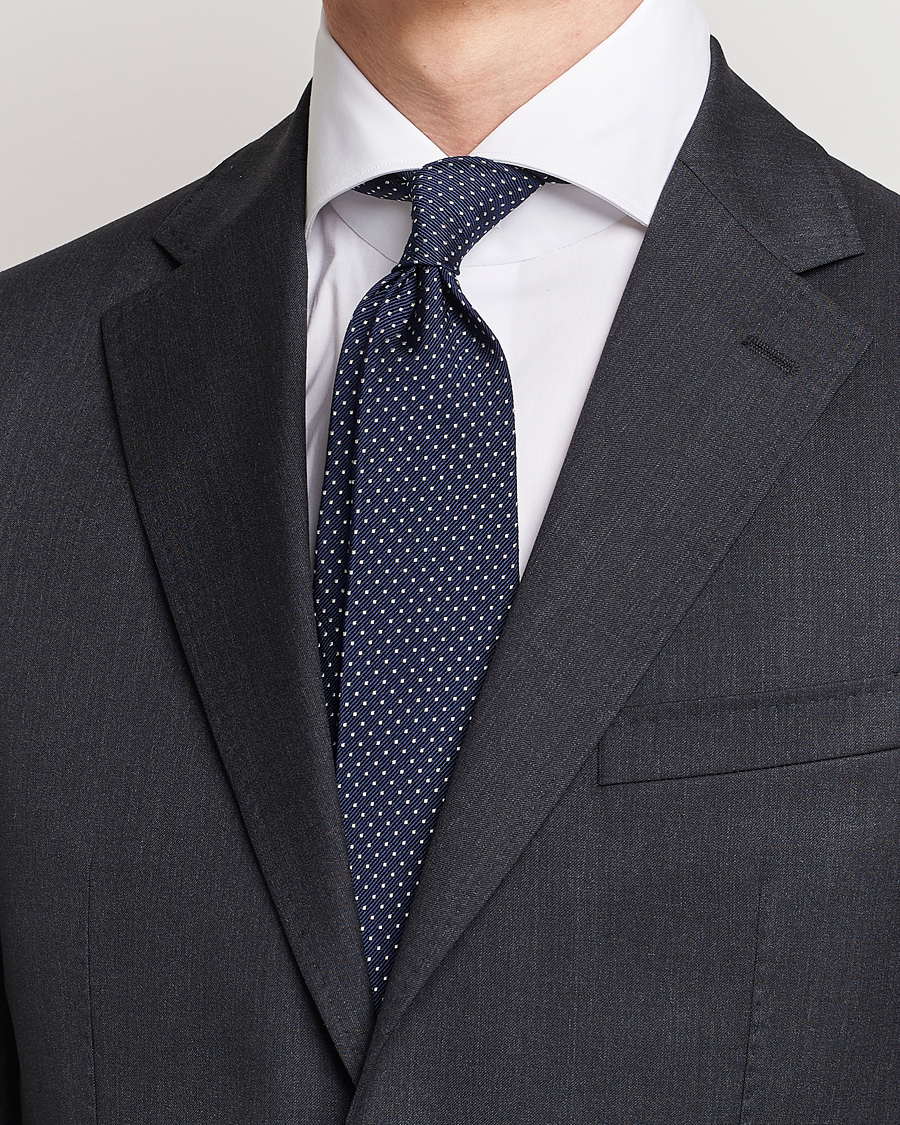 Hombres | Corbatas | Amanda Christensen | Micro Dot Classic Tie 8 cm Navy/White