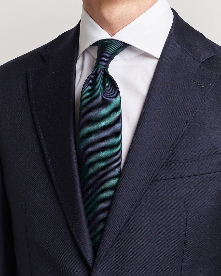 Hombres | Corbatas | Amanda Christensen | Regemental Stripe Classic Tie 8 cm Green/Navy