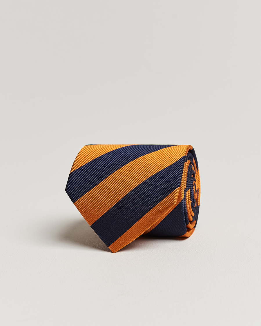 Hombres | Amanda Christensen Regemental Stripe Classic Tie 8 cm Orange/Navy | Amanda Christensen | Regemental Stripe Classic Tie 8 cm Orange/Navy