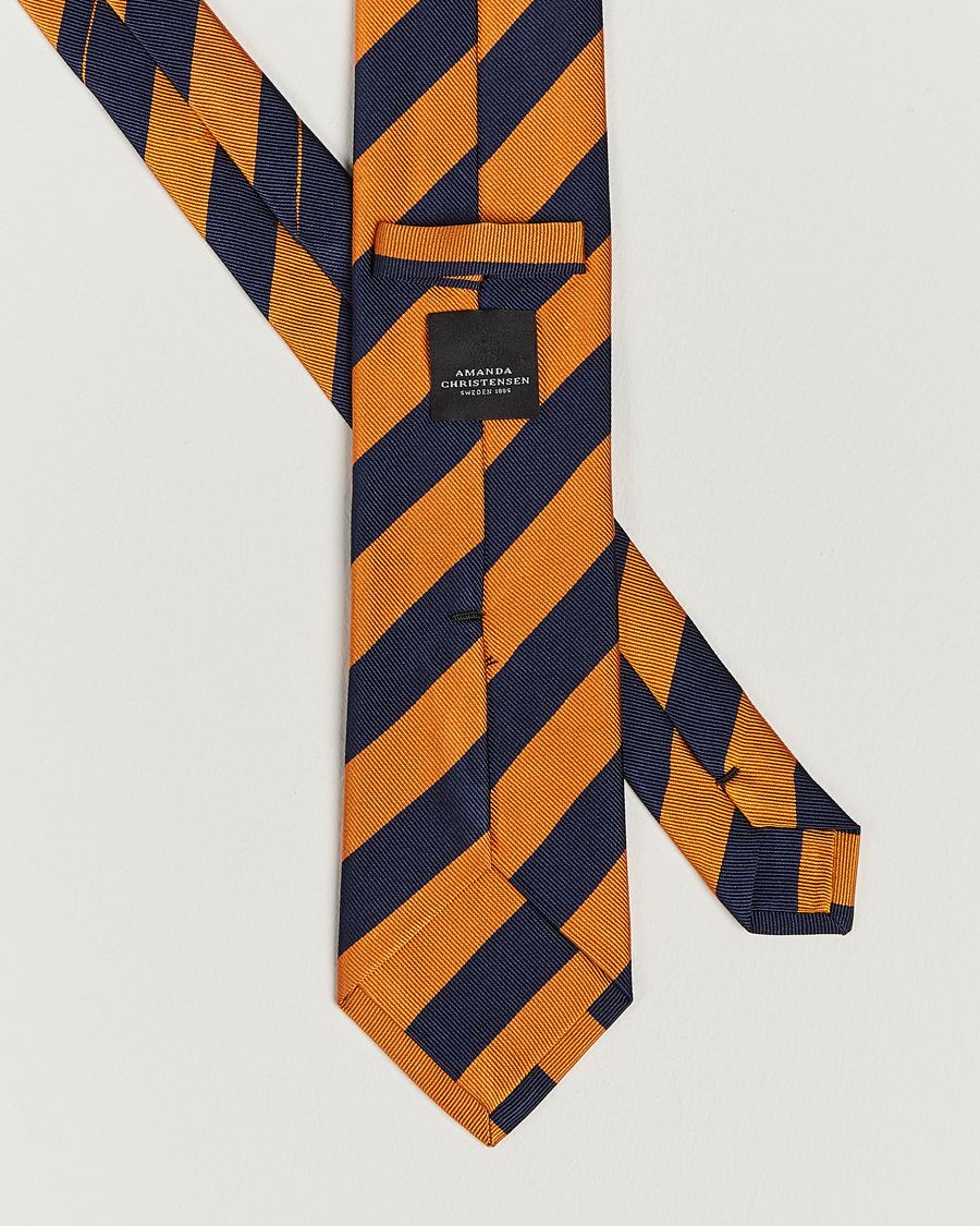 Hombres | Amanda Christensen Regemental Stripe Classic Tie 8 cm Orange/Navy | Amanda Christensen | Regemental Stripe Classic Tie 8 cm Orange/Navy