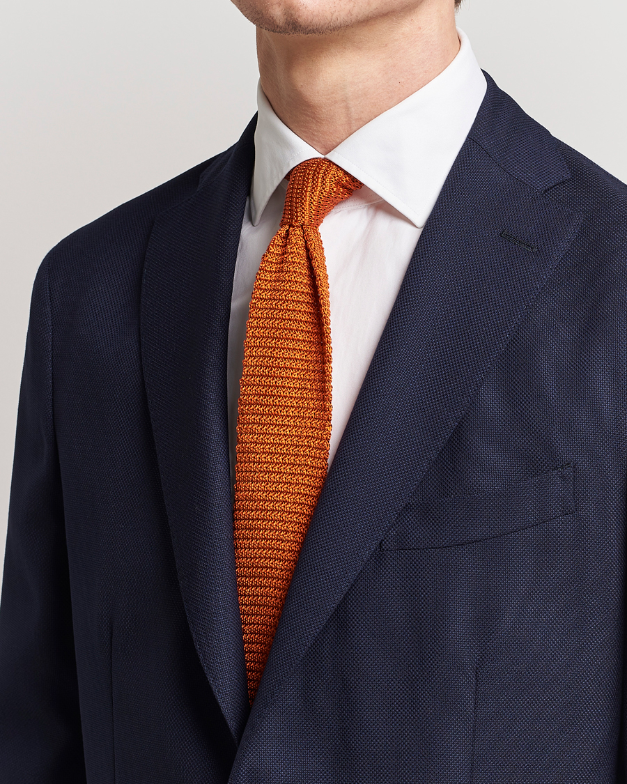 Men |  | Amanda Christensen | Knitted Silk Tie 6 cm Orange