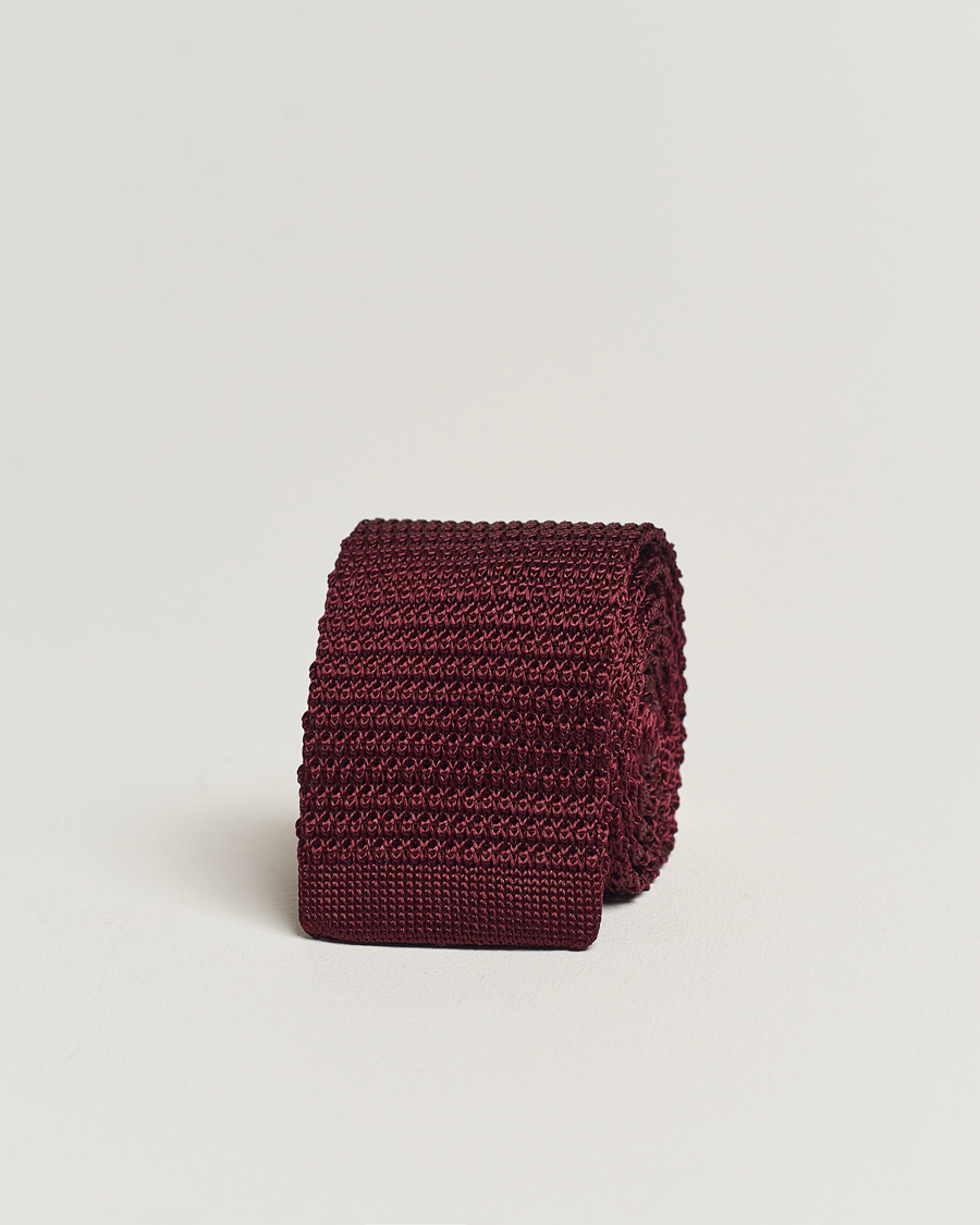Hombres | Corbatas | Amanda Christensen | Knitted Silk Tie 6 cm Wine Red