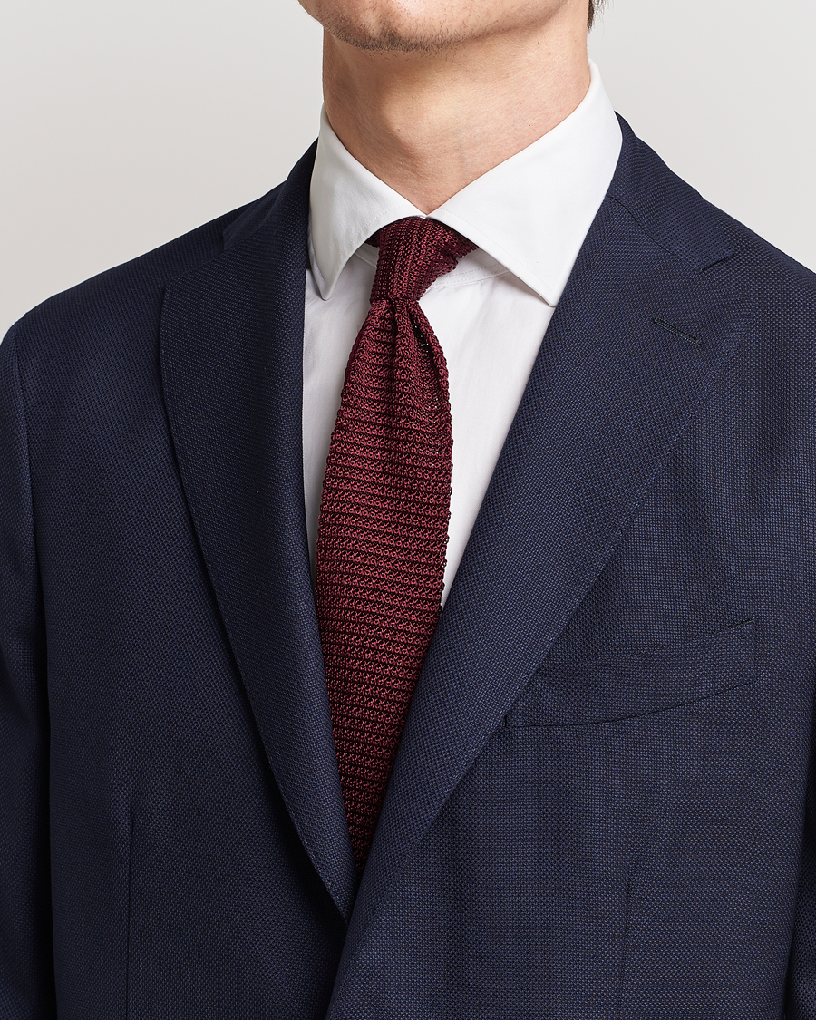 Hombres | Elegante casual | Amanda Christensen | Knitted Silk Tie 6 cm Wine Red