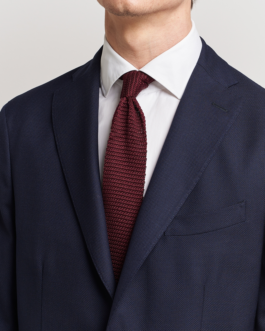 Hombres | Corbatas | Amanda Christensen | Knitted Silk Tie 6 cm Wine Red