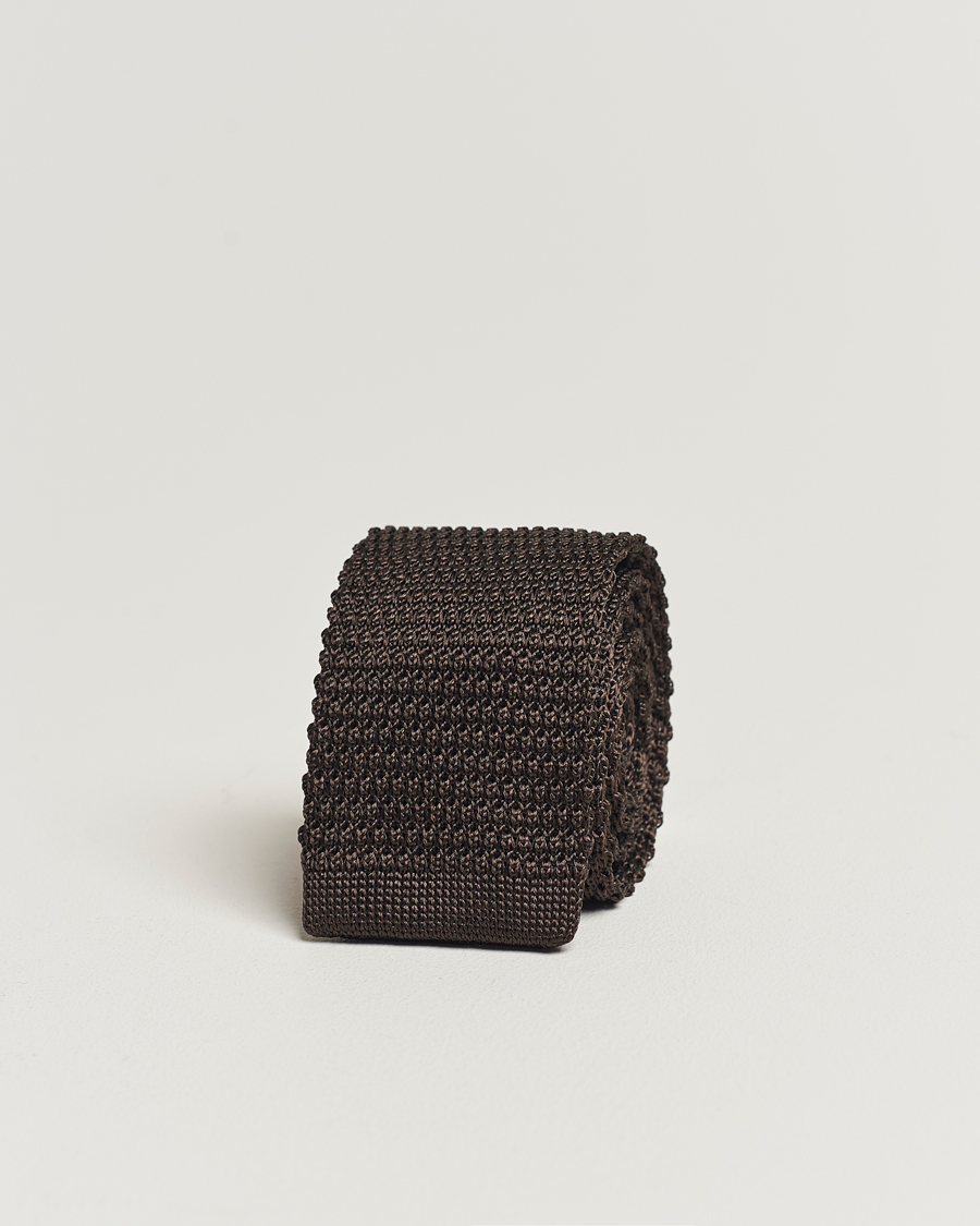 Hombres | Corbatas | Amanda Christensen | Knitted Silk Tie 6 cm Brown