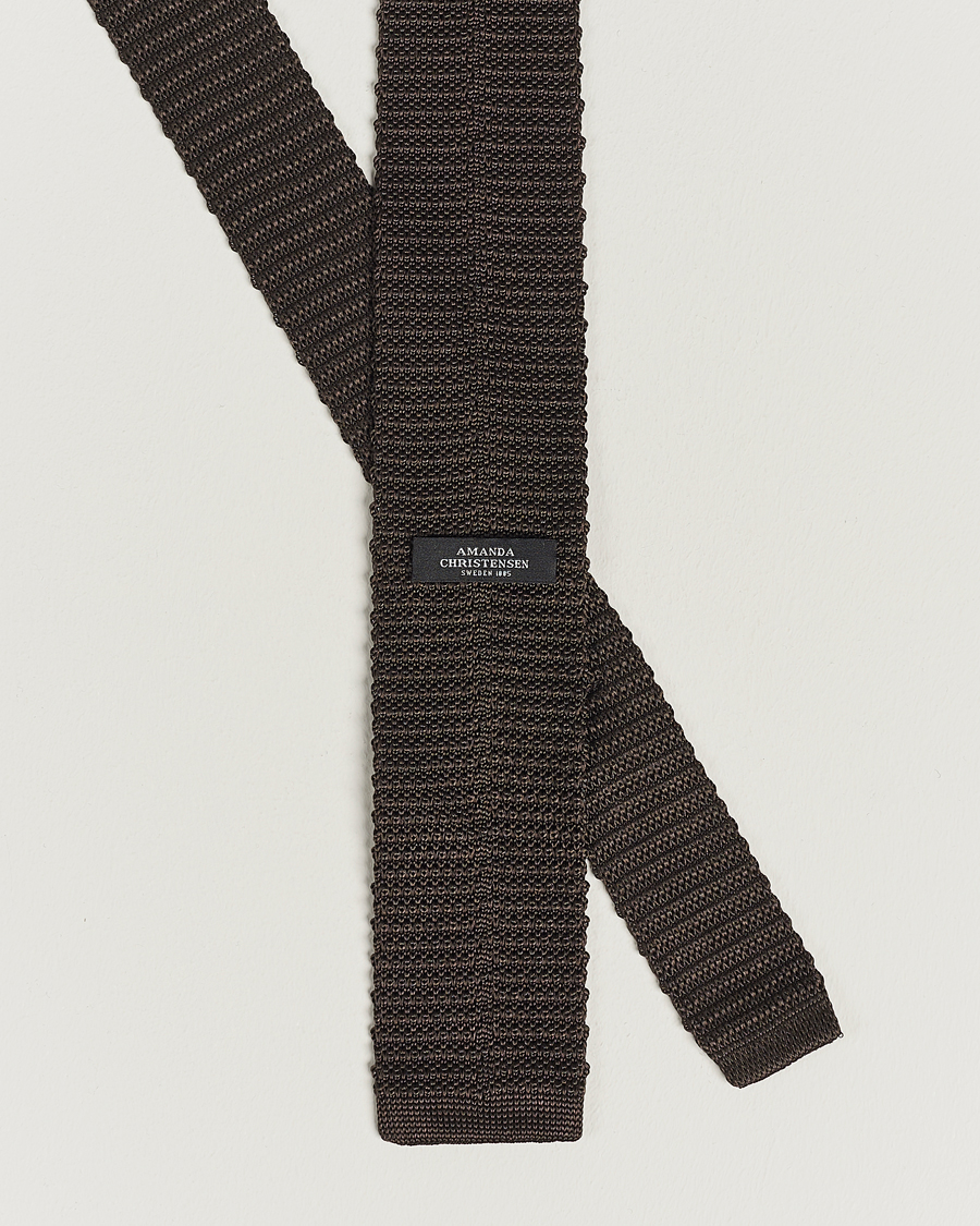 Hombres | Corbatas | Amanda Christensen | Knitted Silk Tie 6 cm Brown