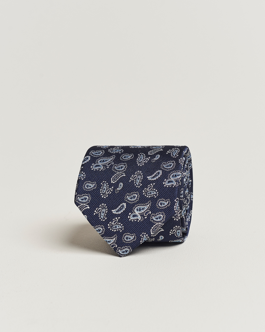 Hombres | Amanda Christensen Paisley Woven Silk Tie 8 cm Navy | Amanda Christensen | Paisley Woven Silk Tie 8 cm Navy