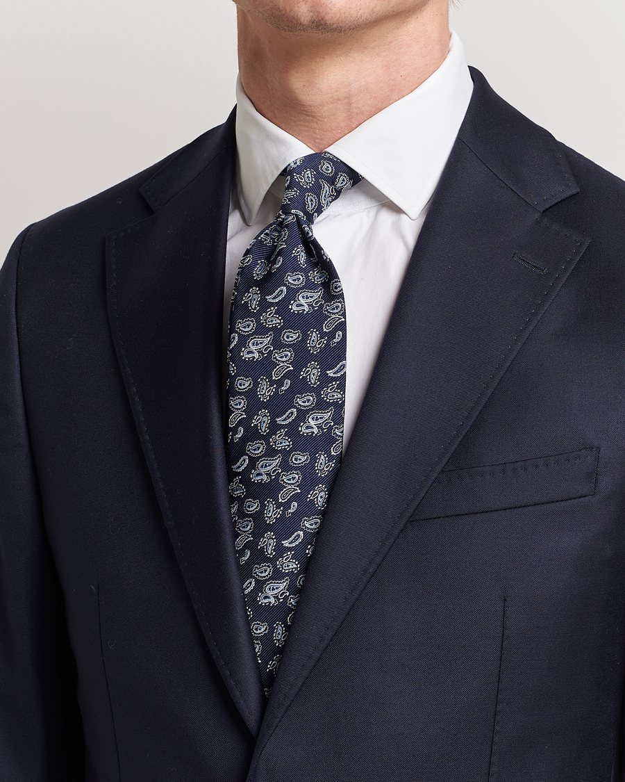 Hombres | Corbatas | Amanda Christensen | Paisley Woven Silk Tie 8 cm Navy