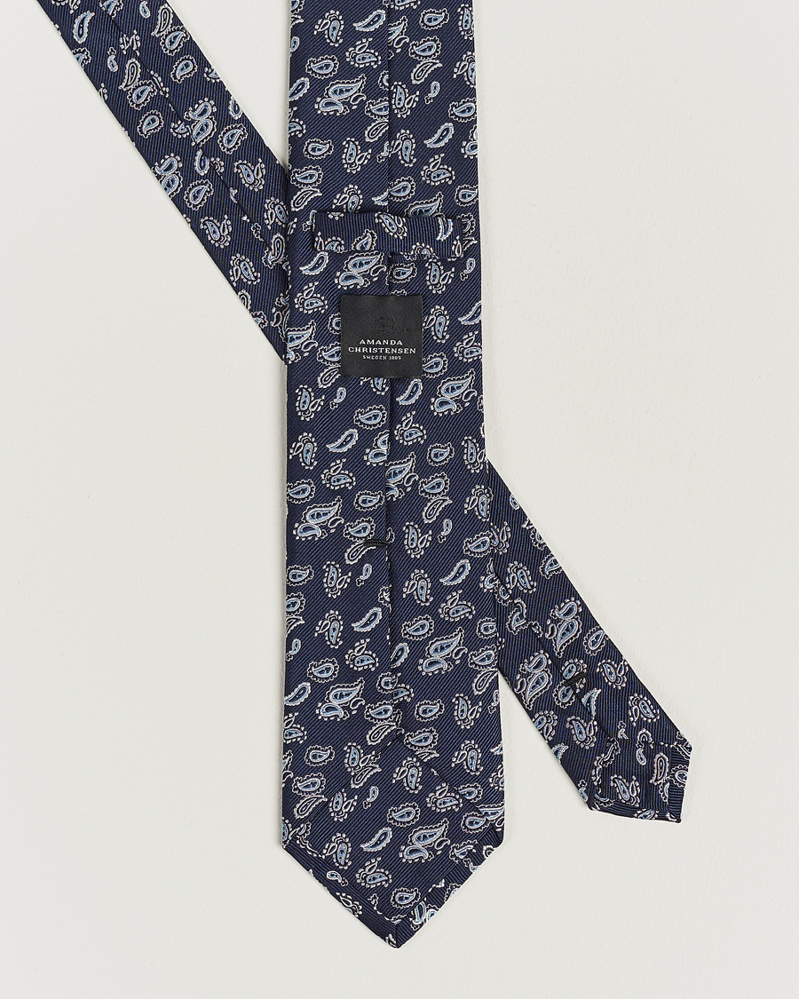 Hombres | Amanda Christensen Paisley Woven Silk Tie 8 cm Navy | Amanda Christensen | Paisley Woven Silk Tie 8 cm Navy