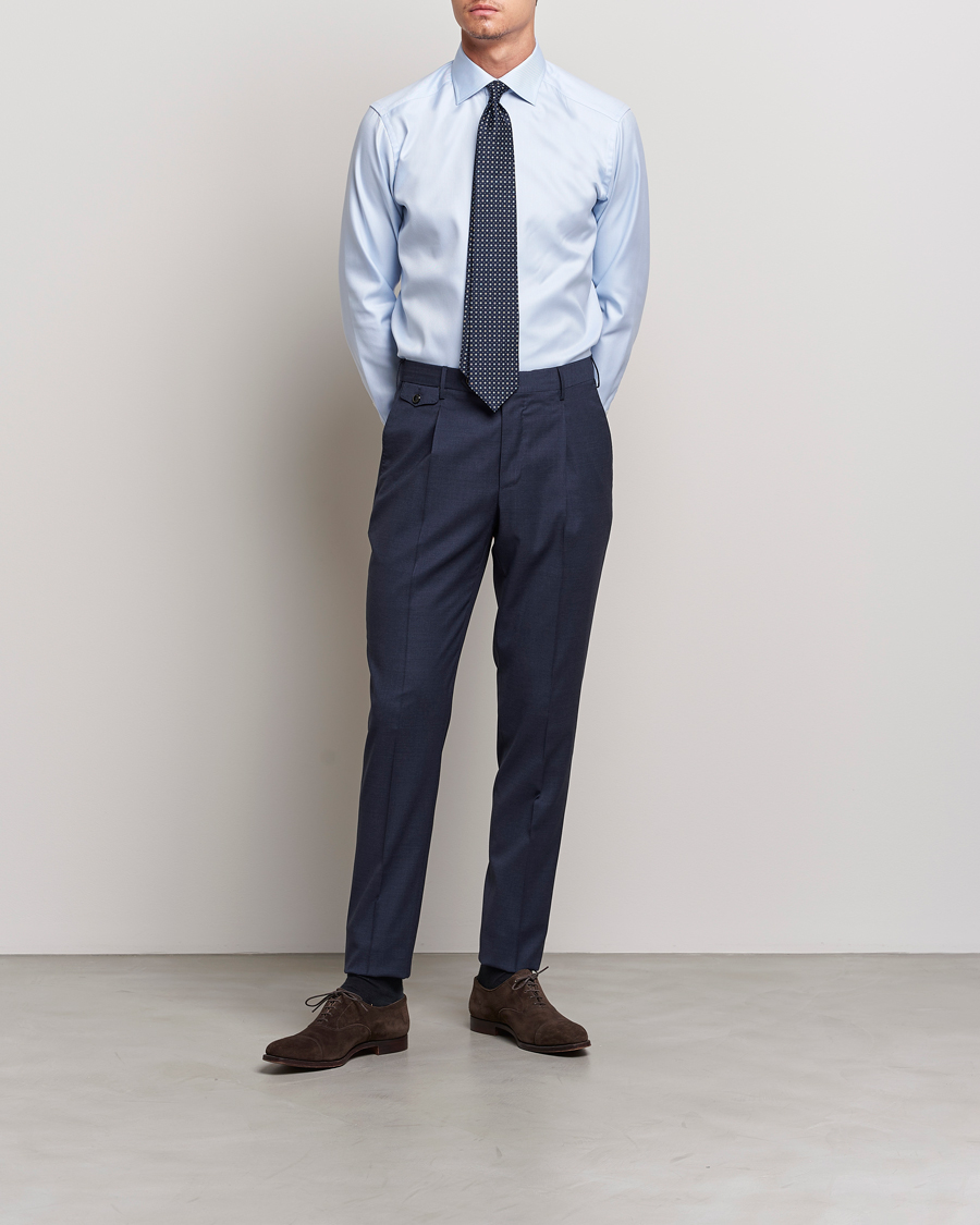 Hombres | Business & Beyond | Eton | Slim Fit Textured Twill Shirt Blue