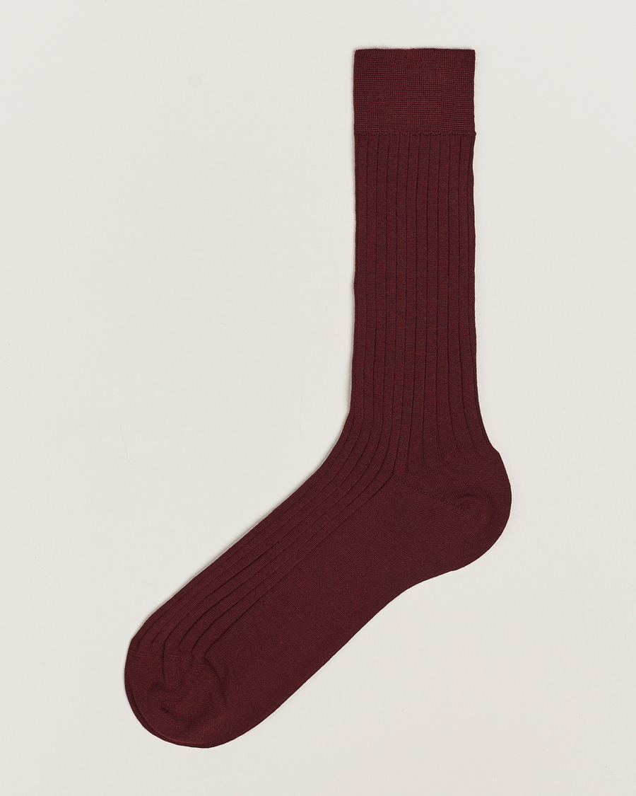 Hombres | Ropa interior y calcetines | Bresciani | Wool/Nylon Ribbed Short Socks Burgundy