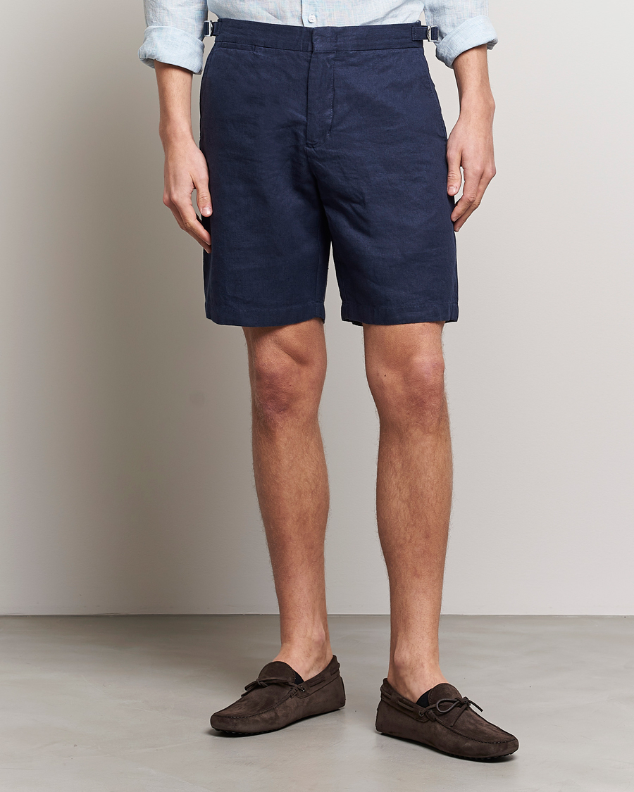 Hombres | Pantalones cortos de lino | Orlebar Brown | Norwich Linen Shorts Navy