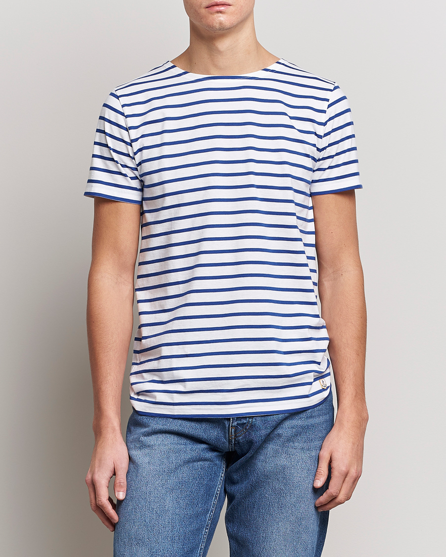 Hombres | Basics | Armor-lux | Hoëdic Boatneck Héritage Stripe T-shirt White/Blue