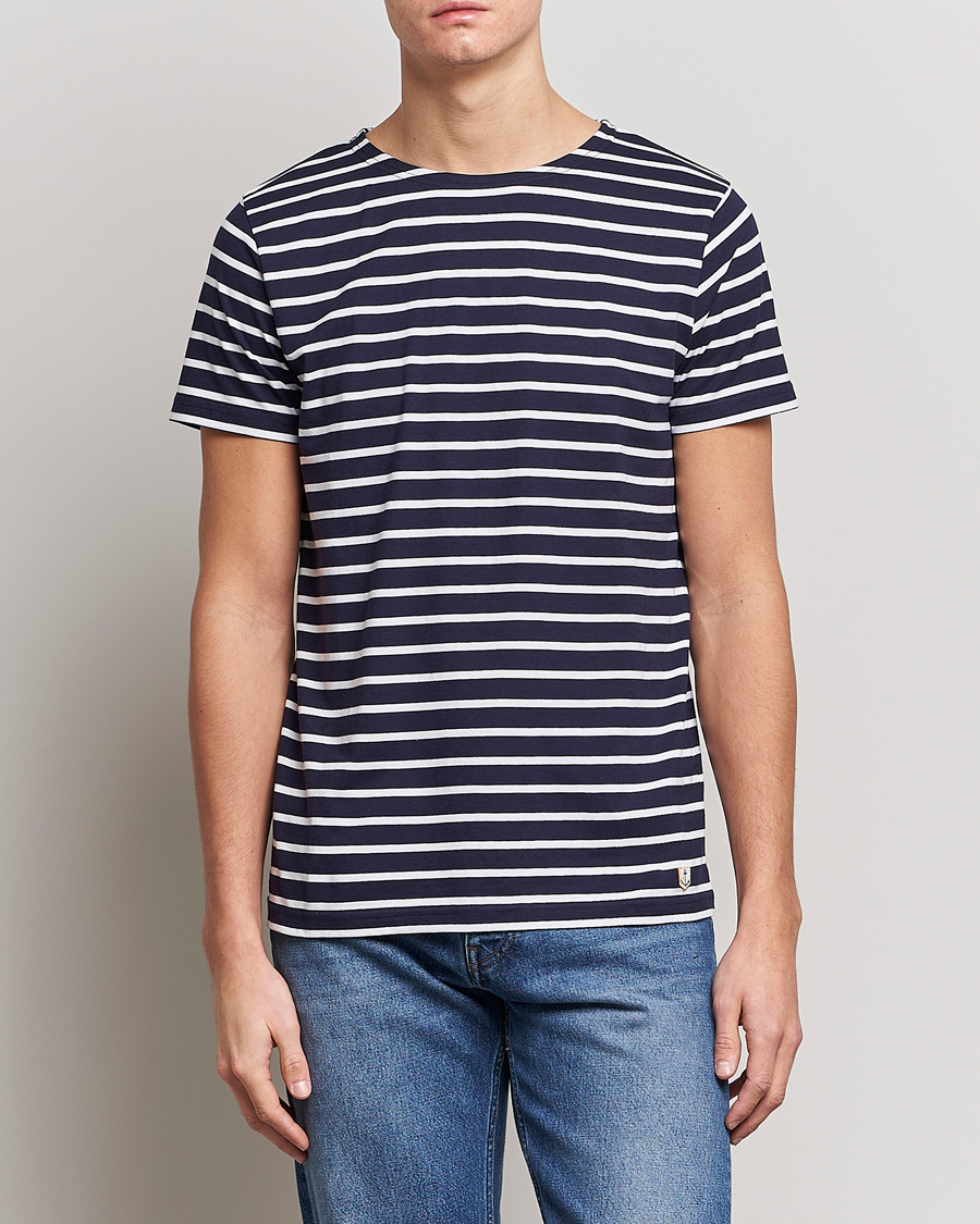 Hombres | Camisetas | Armor-lux | Hoëdic Boatneck Héritage Stripe T-shirt Navy/White