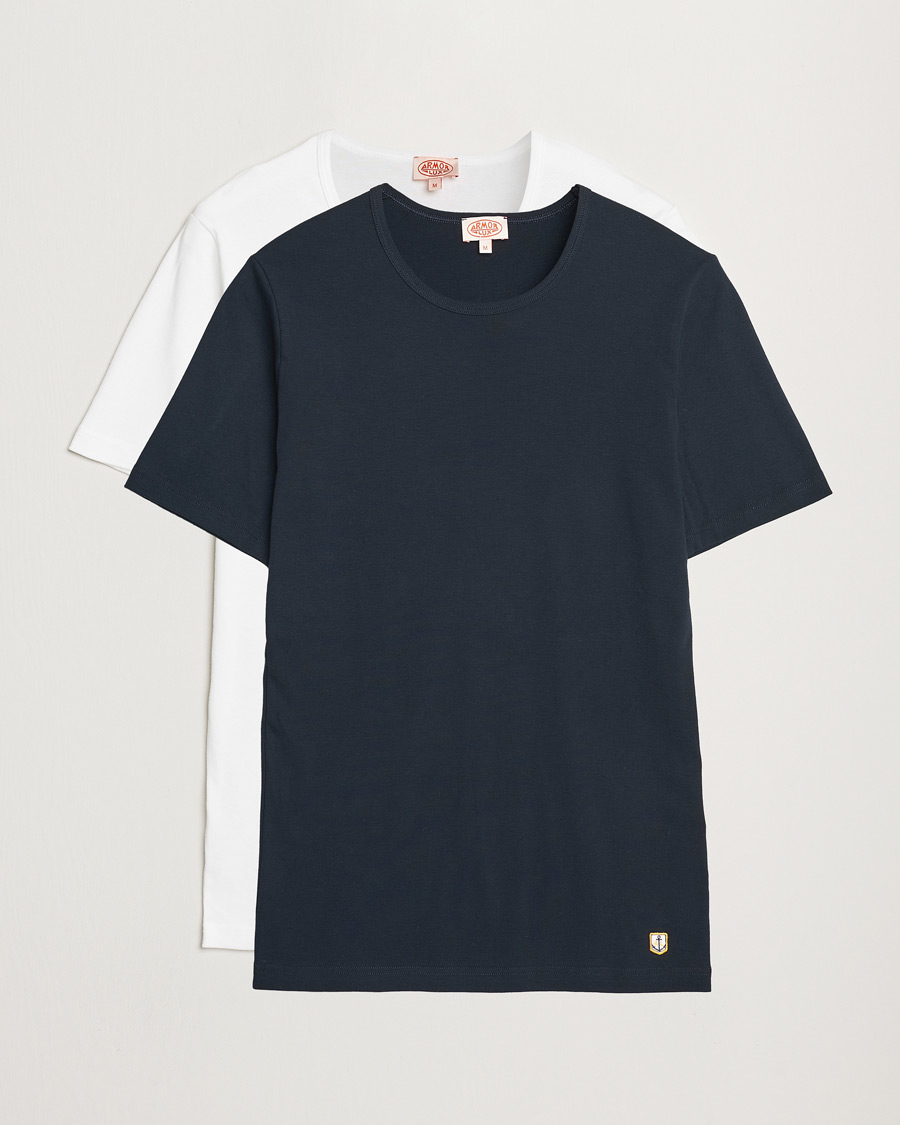 Hombres | Camisetas | Armor-lux | 2-Pack Crew Neck T-Shirt White/Rich Navy