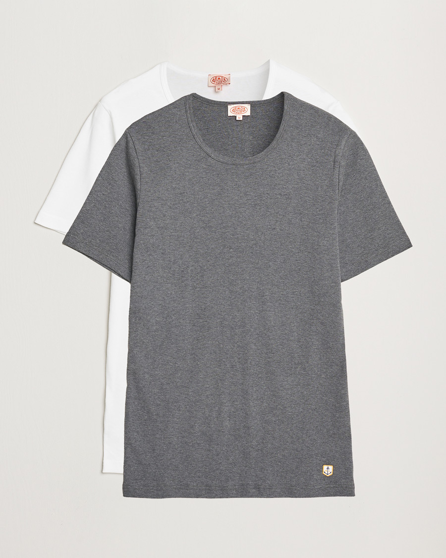 Hombres | Camisetas | Armor-lux | 2-Pack Crew Neck T-Shirt White/Grey Melange
