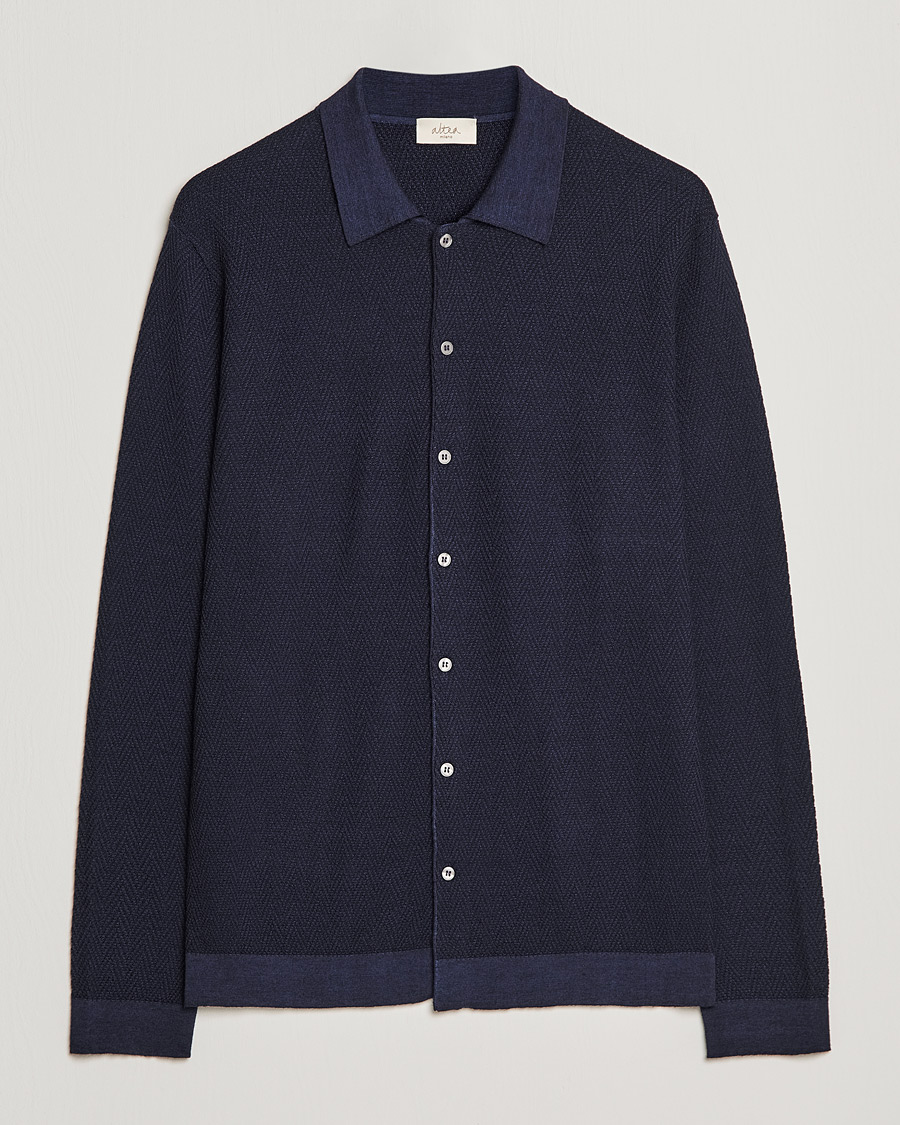 Hombres | Jerséis y prendas de punto | Altea | Herringbone Wool Shirt Navy