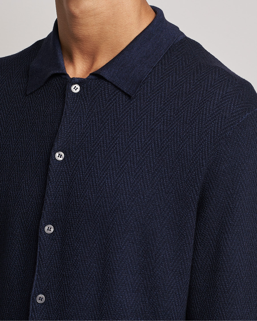 Hombres | Jerséis y prendas de punto | Altea | Herringbone Wool Shirt Navy