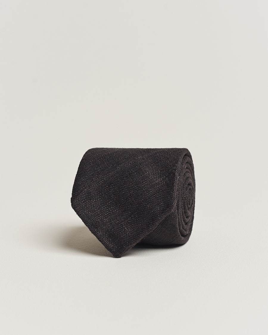 Hombres | Drake's Tussah Silk Handrolled 8 cm Tie Black | Drake's | Tussah Silk Handrolled 8 cm Tie Black